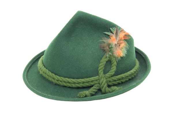 کلاه آلپاین آلمانی نمدی سبز سنتی با پیچش طناب و پرهای روشن - مسیر گنجانده شده است