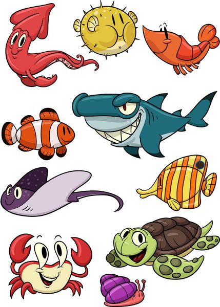موجودات دریایی کارتونی زیبا همه در لایه های مختلف برای ویرایش آسان