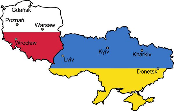 نقشه اوکراین و لهستان - کشورهای میزبان یوفا یورو 2012