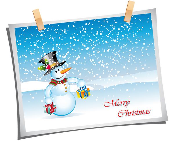 کارت تبریک کریسمس مبارک با آدم برفی کارتونی
