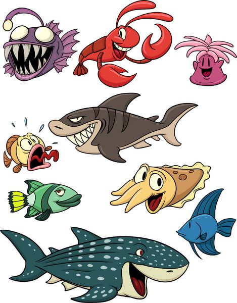 موجودات دریایی کارتونی زیبا همه در لایه های جداگانه برای ویرایش آسان