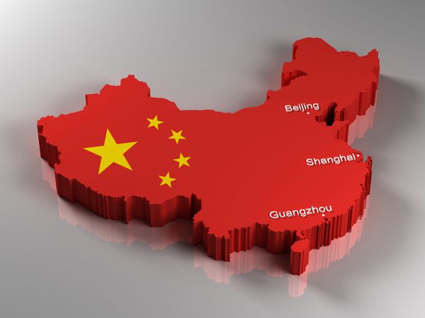 نقشه سه بعدی جمهوری خلق چین با سه شهر مهم