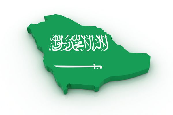 نقشه سه بعدی عربستان سعودی در رنگ پرچم عربستان سعودی