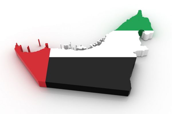 نقشه سه بعدی امارات متحده عربی در رنگ پرچم امارات متحده عربی