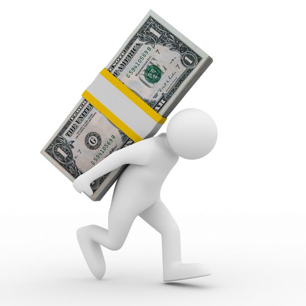 مردان به پشت خود دلار حمل می کنند تصویر سه بعدی جدا شده