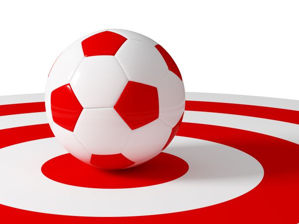 تصویر سه بعدی قرمز و سفید هدف توپ فوتبال