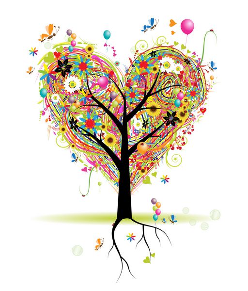 تعطیلات مبارک درختی به شکل قلب با بادکنک