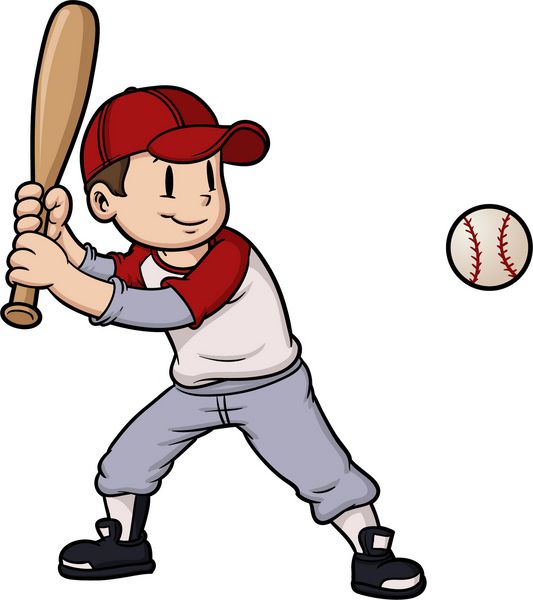 پسر کارتونی در حال بازی بیسبال بیس بال و شخصیت در لایه های جداگانه برای ویرایش آسان