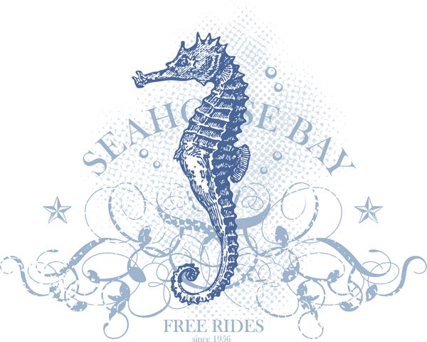 خلیج اسب دریایی - عنصر طراحی تابستانی رترو با اسب دریایی گرانج قابل جابجایی است