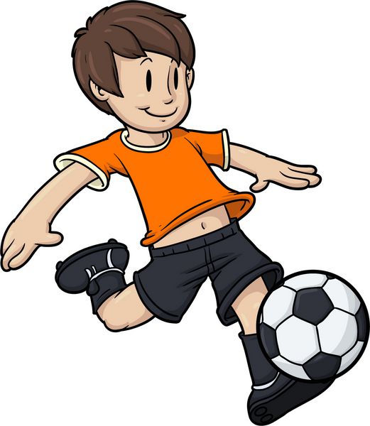 پسر کارتونی در حال بازی فوتبال بچه و توپ فوتبال در لایه های جداگانه برای ویرایش آسان