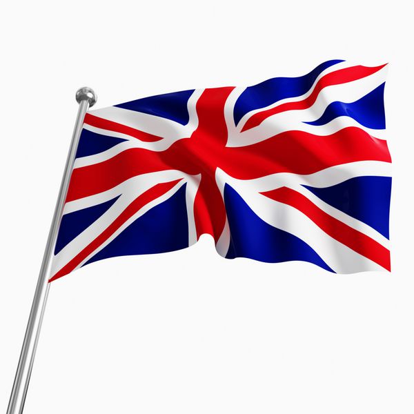 پرچم سه بعدی انگلستان در پس زمینه سفید