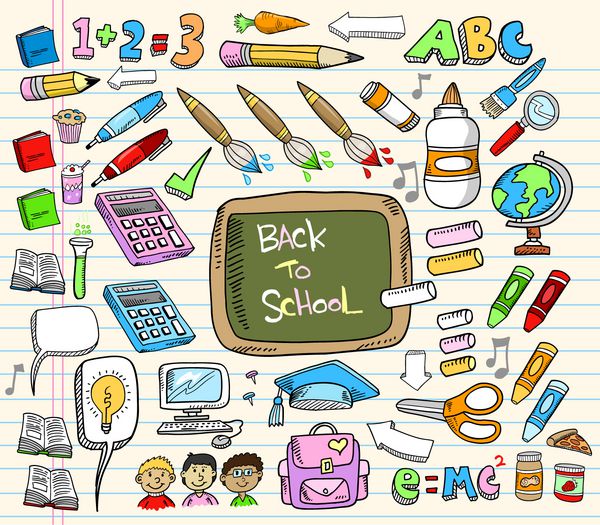 مجموعه وکتور وکتور آموزش Doodle Back to School