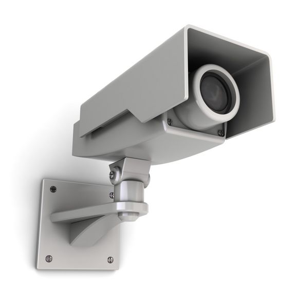 تصویر سه بعدی از پایه دوربین امنیتی روی دیوار سفید