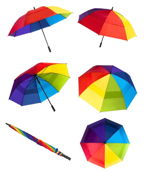 چترهای رنگارنگ جدا شده در پس زمینه سفید