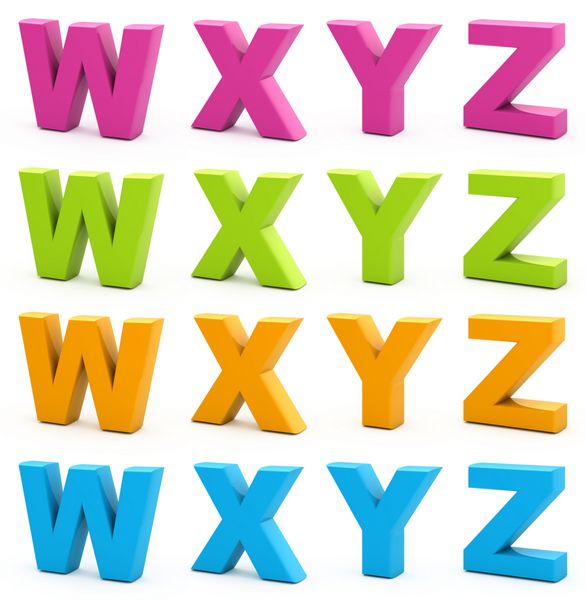 الفبای رنگارنگ مجموعه ای از حروف سه بعدی جدا شده روی سفید قسمت 6 از 6
