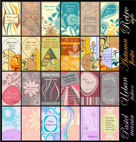 مجموعه کارت‌های ویزیت عمودی رترو رنگ‌های پاییزی سبک شهری و پاستل
