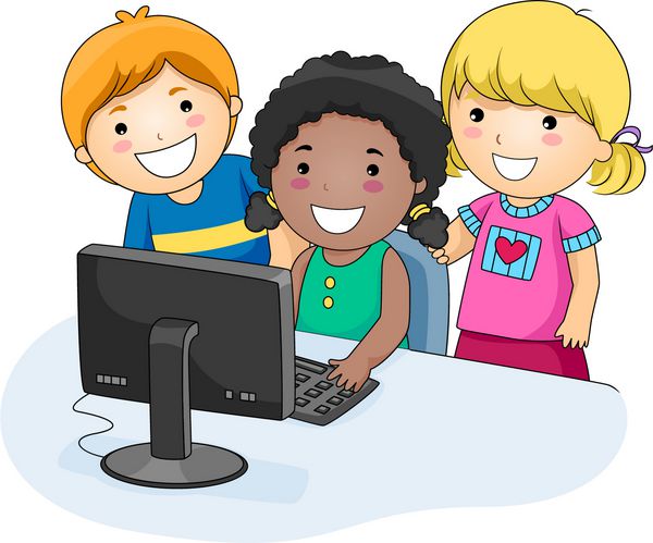 گروه کوچکی از کودکان با استفاده از کامپیوتر - وکتور