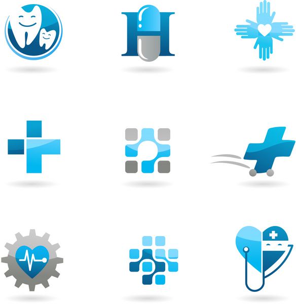 مجموعه ای از نمادهای پزشکی آبی و مراقبت های بهداشتی