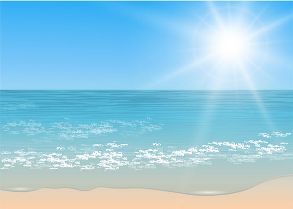 ساحل و دریای استوایی با خورشید وکتور