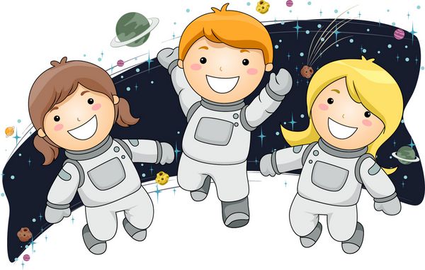بچه ها با لباس فضایی شناور در فضا - وکتور