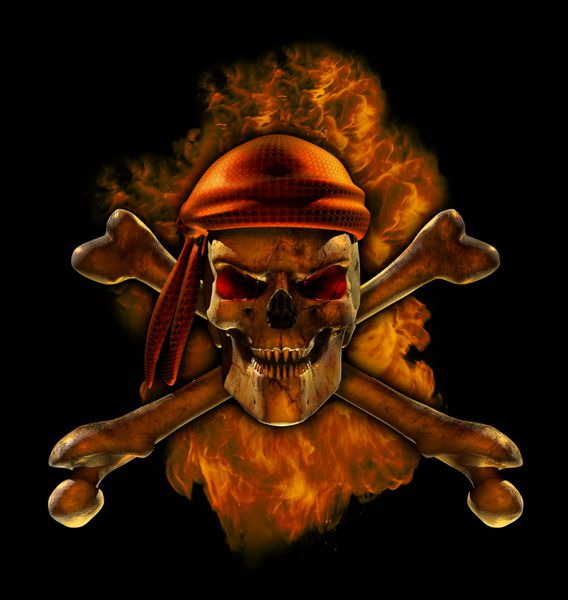 جمجمه دزدان دریایی داغ و سوزان شعله ور - رندر سه بعدی با نقاشی دیجیتال