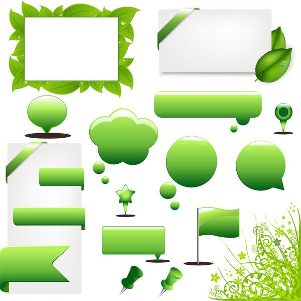 عناصر و نمادهای طرح سبز جدا شده در پس زمینه سفید وکتور