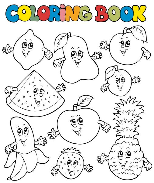 کتاب رنگ آمیزی با میوه های کارتونی 1 - وکتور