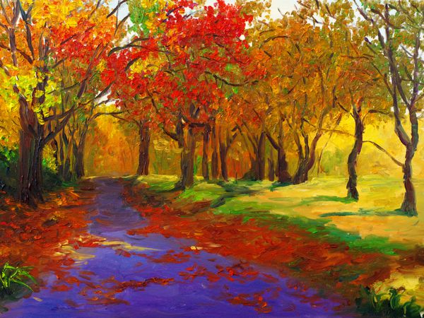نقاشی رنگ روغن - افرا در پاییز