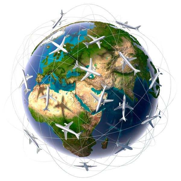 استعاره از سفر هوایی بین المللی در سراسر جهان سفر به هر نقطه از سیاره زمین و حجم کاری ترافیک هوایی