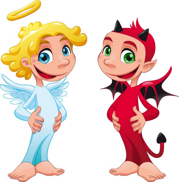 عزیزم فرشته و شیطان کارتون های خنده دار و وکتور شخصیت های جدا شده