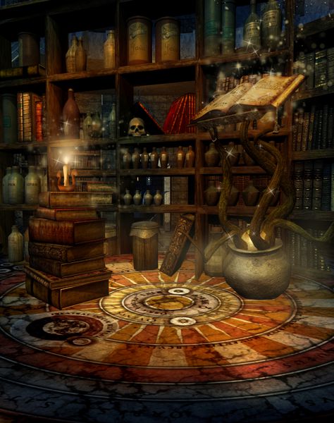 اتاق فانتزی با کتاب جادویی معجون و شمع