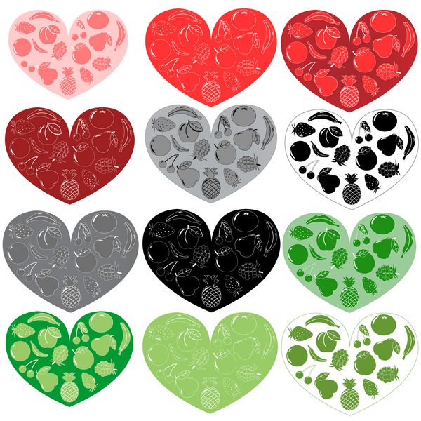 مجموعه 12 میوه وکتور قلب