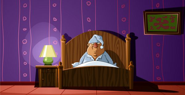 مرد کارتونی دراز کشیده روی تخت وکتور