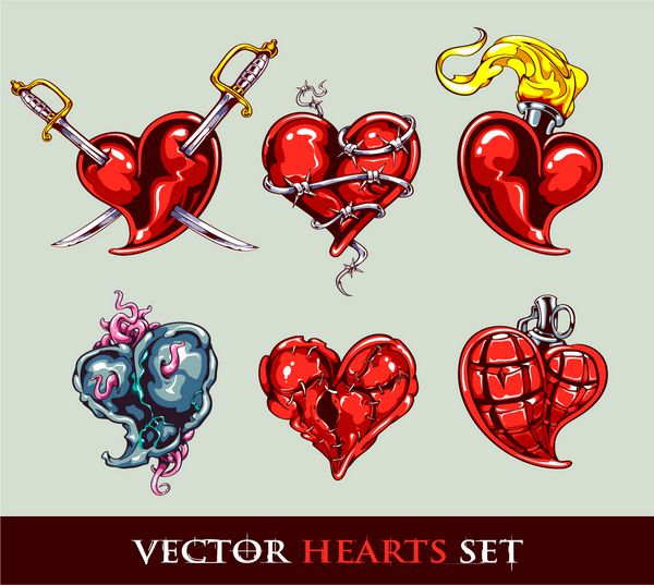 مجموعه ای از قلب های تلطیف شده وکتور تاتو آن را در طرح ولنتاین خود قرار دهید وکتور