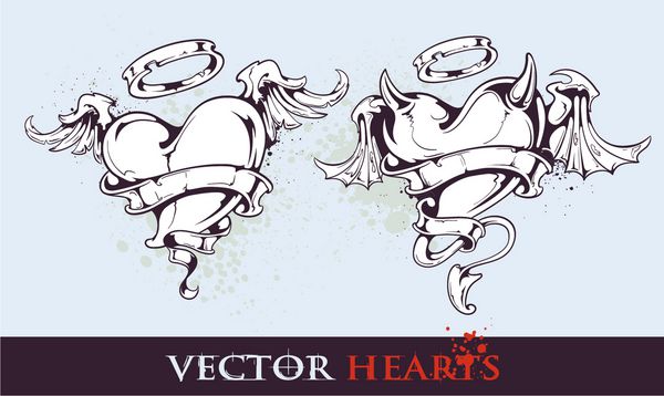 دو قلب به سبک خالکوبی برای طراحی ولنتاین شما لایه بندی شده وکتور