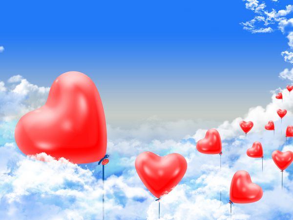 عشق قلب بادکنک بر فراز ابرها