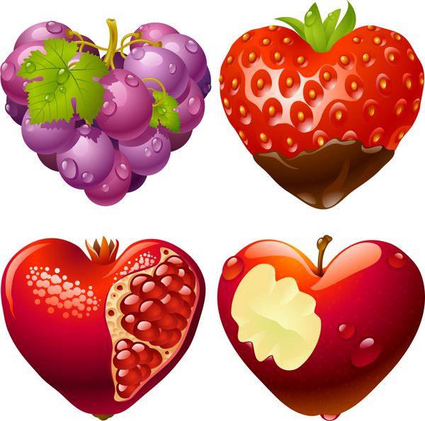 ست شکل قلب 2 توت فرنگی انگور انار و سیب