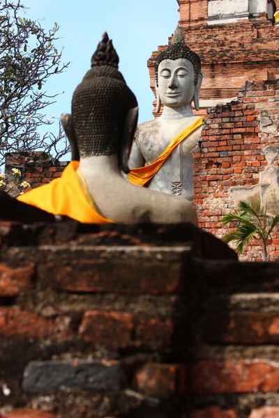 بناهای یادبود بودا معبد باستانی Ayudhaya-Wat Yai Chai Mongkol در تایلند