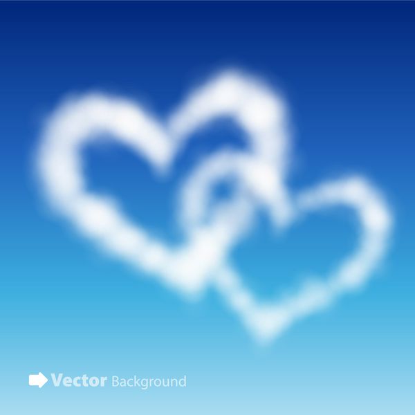 دو ابر قلبی شکل در آسمان آبی تصویر روز ولنتاین