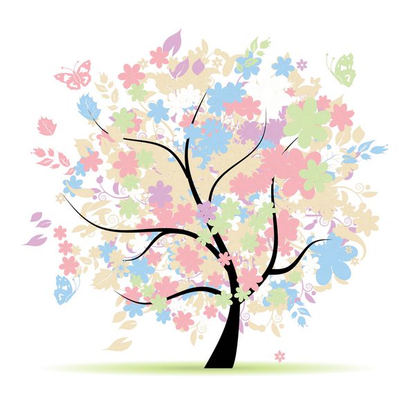 درخت گل در رنگ های پاستلی برای طرح شما بهار