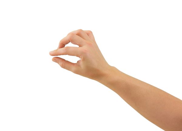 دست یک ماده قفقازی برای نگه داشتن یک شی ریز یا نازک جدا شده روی سفید