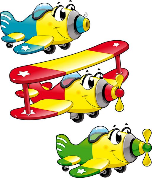 هواپیماهای کارتونی شخصیت های وکتور خنده دار اشیاء جدا شده