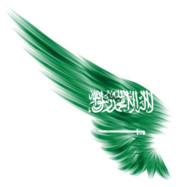 پرچم عربستان سعودی در بال انتزاعی و پس زمینه سفید