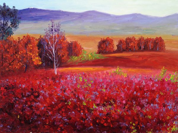 نقاشی رنگ روغن - پاییز قرمز انتزاعی