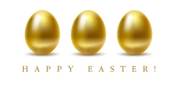 کارت تبریک عید پاک با تخم مرغ های طلایی در پس زمینه سفید