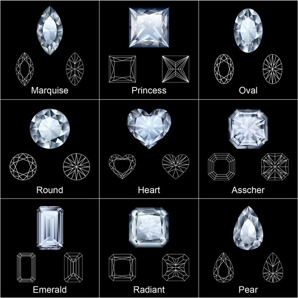 مجموعه ای از الماس های واقعی با شکل های مختلف - وکتور