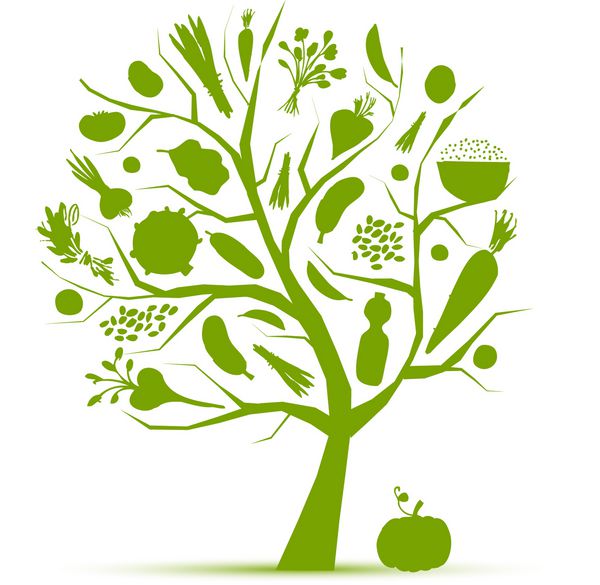 زندگی سالم - درخت سبز با سبزیجات برای طراحی شما