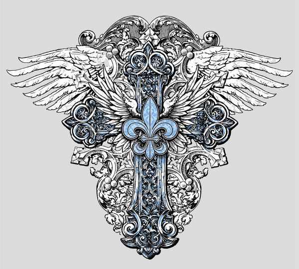 Fleur de lis Cross with Wings