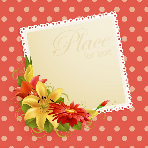 کارت تبریک با گل و مکانی برای متن