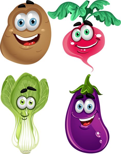 کارتونی خنده دار سبزیجات زیبا - کاهو تربچه بادمجان سیب زمینی